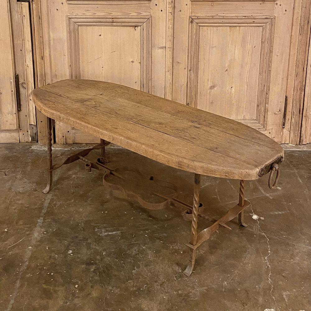 Rustic Midcentury Oak and Wrought Iron Coffee Table 6