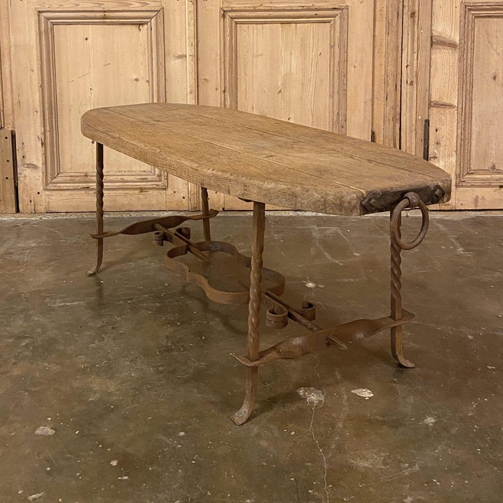 20th Century Rustic Midcentury Oak and Wrought Iron Coffee Table