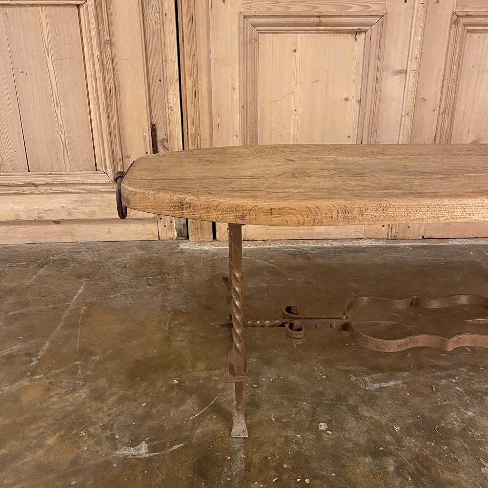 Rustic Midcentury Oak and Wrought Iron Coffee Table 2