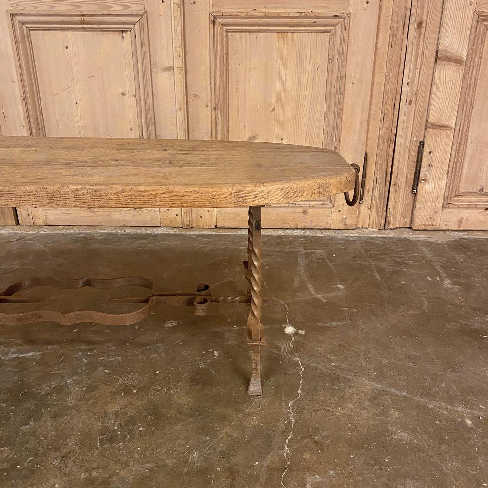 Rustic Midcentury Oak and Wrought Iron Coffee Table 3