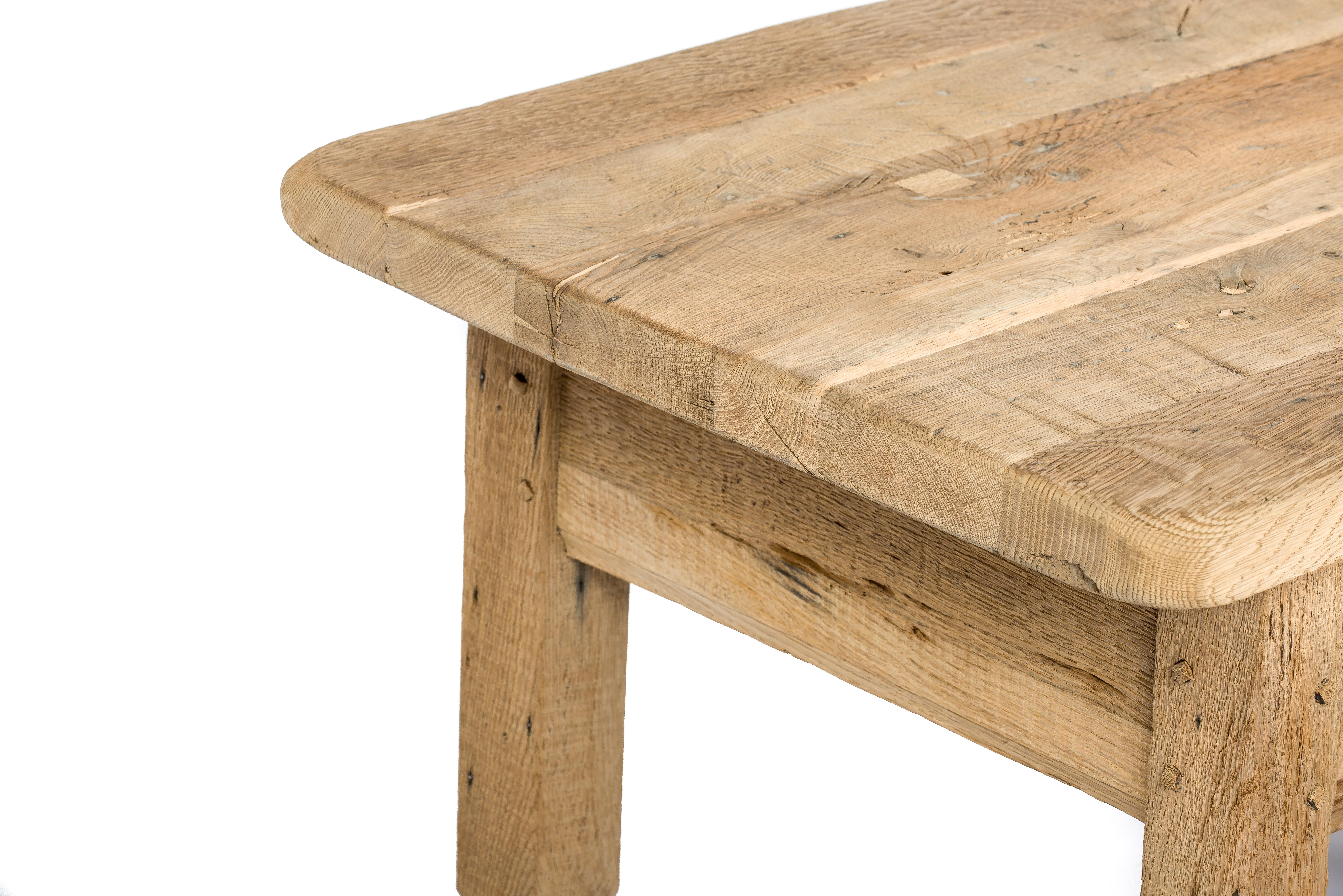 Rustic Mid-Century Solid Weathered Oak Coffee Table with Two Drawers For Sale 6
