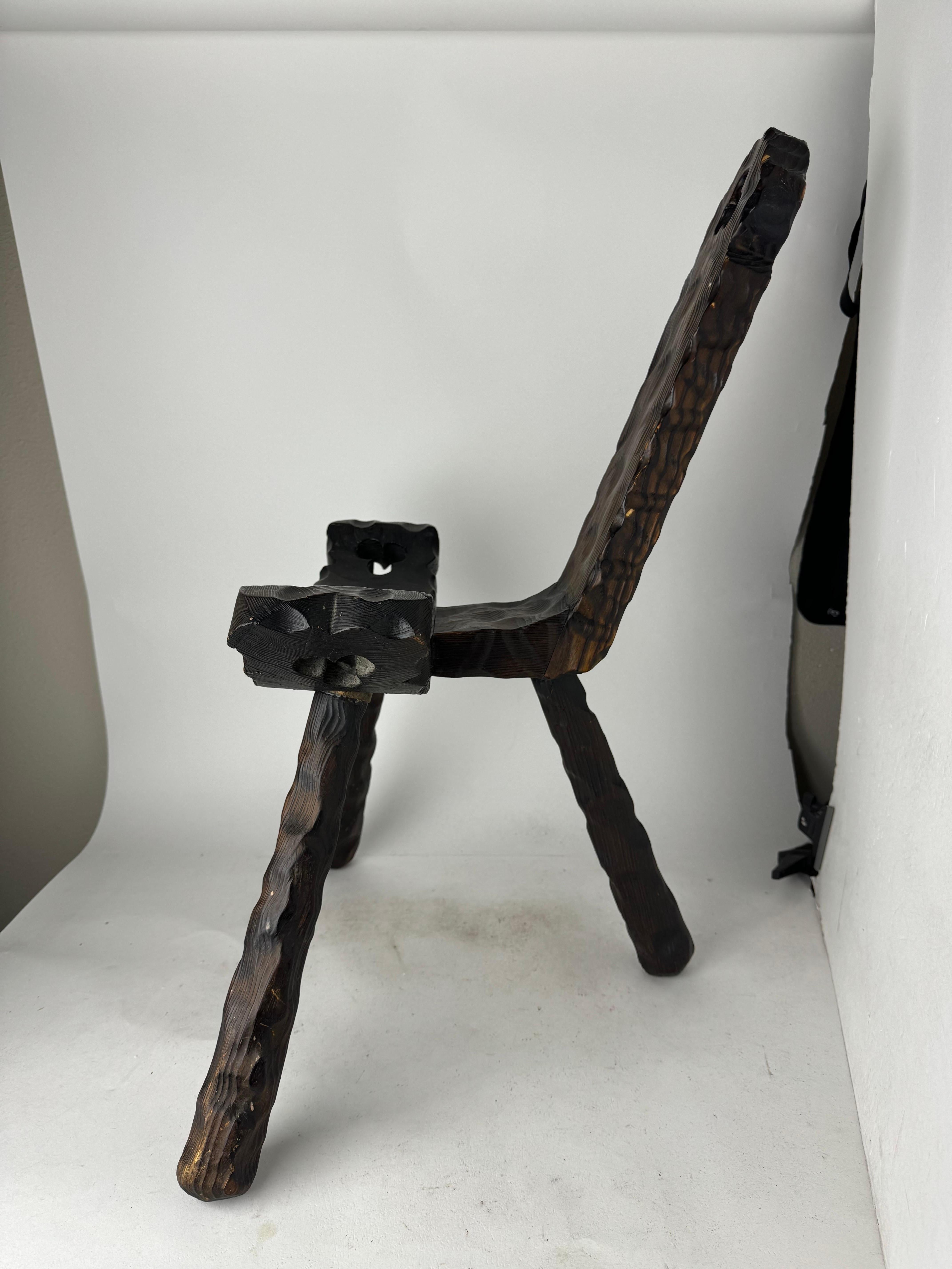 Hand-Carved  Rustic Mid Century Spanish Tripod Stool  For Sale