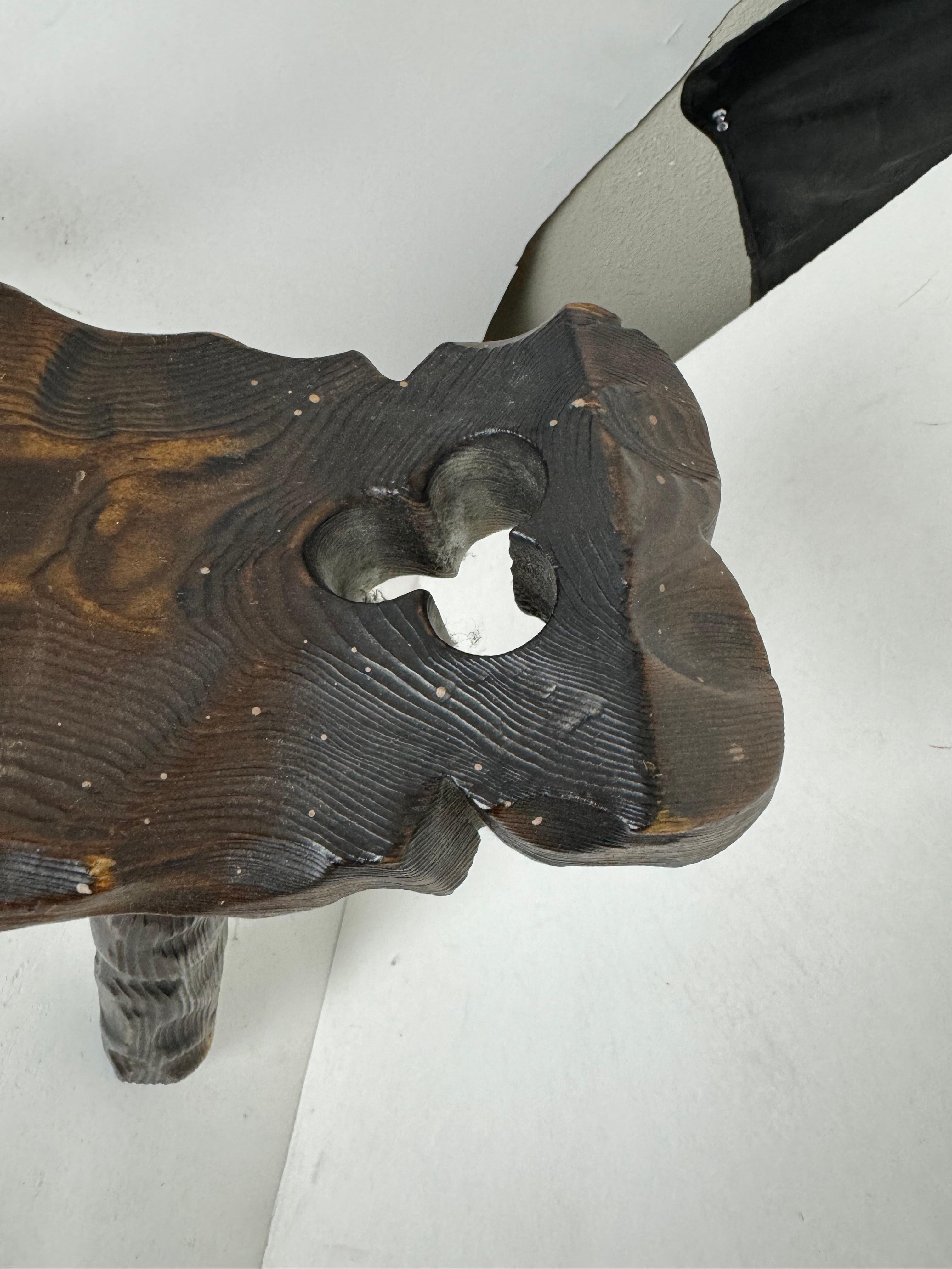 Wood  Rustic Mid Century Spanish Tripod Stool  For Sale