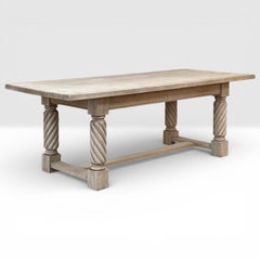 Rustic Mid-Century Trestle Table Crafted of Solid Oak