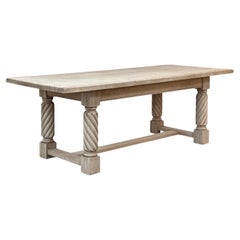 Rustic Mid-Century Trestle Table Crafted of Solid Oak