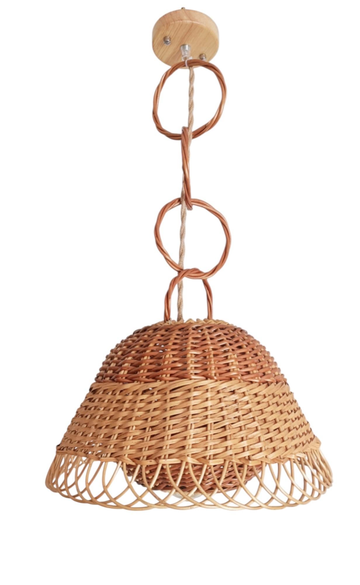 Rustikale Pendelleuchte aus Weidengeflecht, handgeflochten in Spanien, ca. 1960er Jahre im Angebot 11