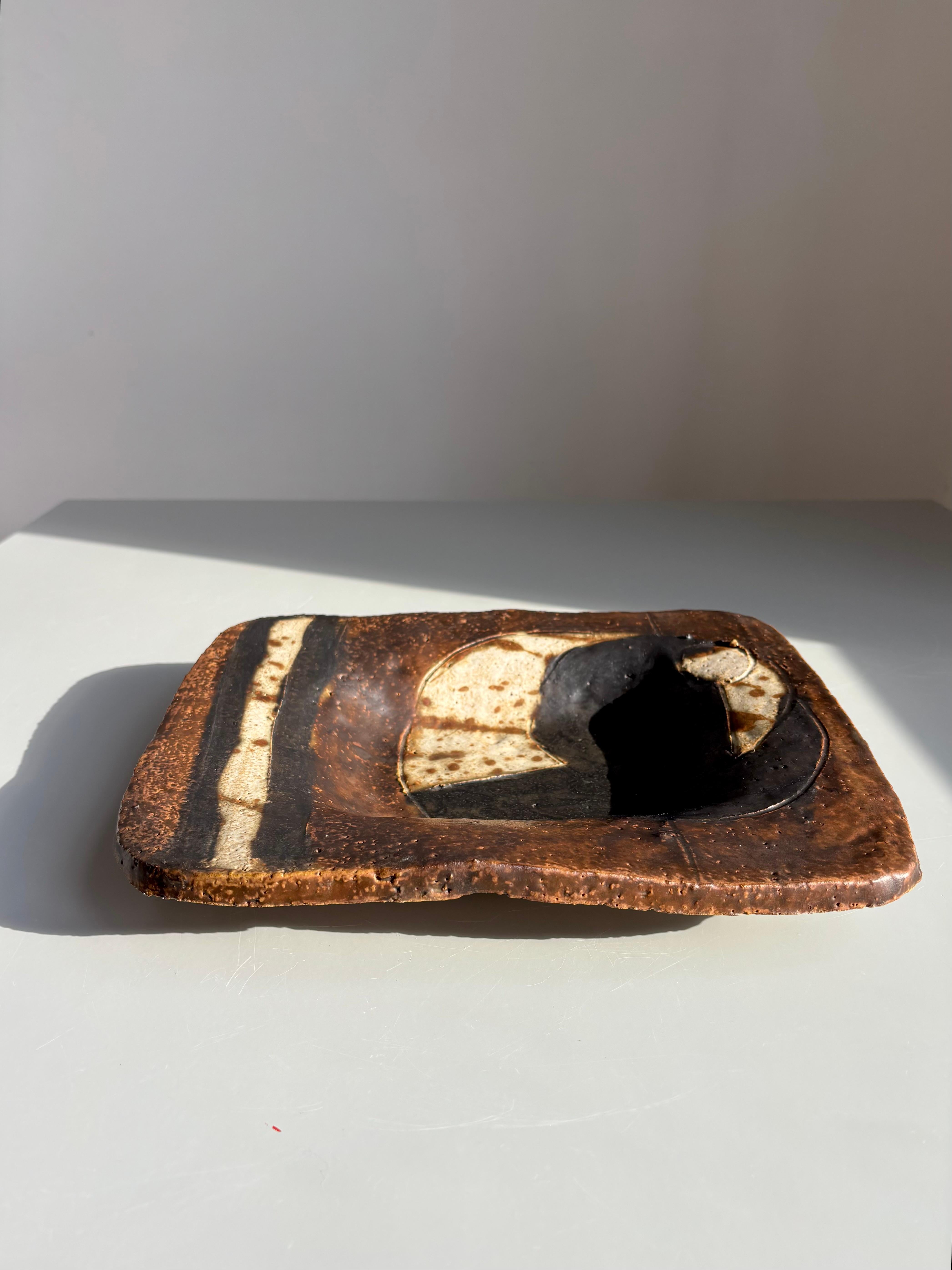 Danish Rustic Midcentury Ceramic Art Plate, 1979 For Sale