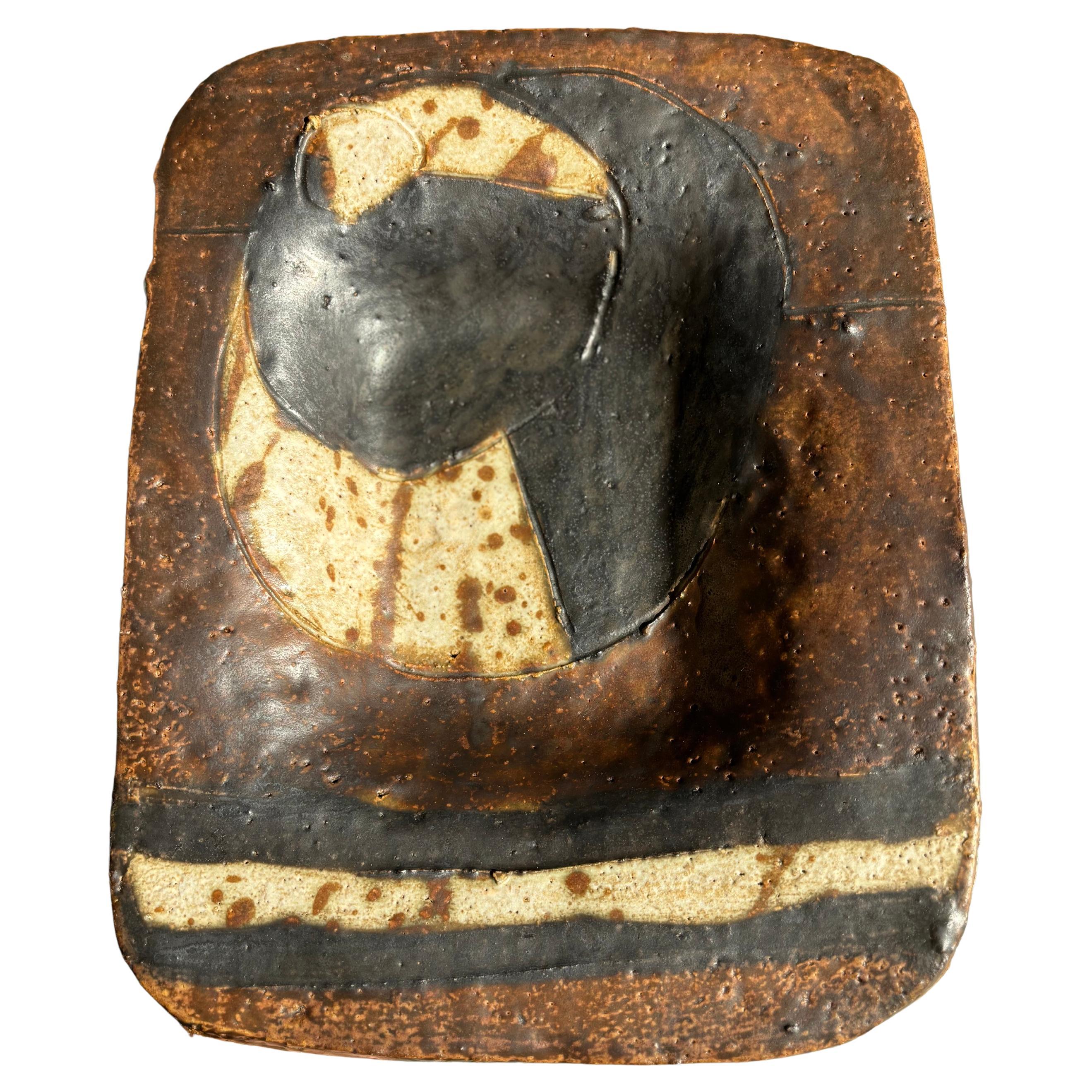 Rustic Midcentury Ceramic Art Plate, 1979 For Sale