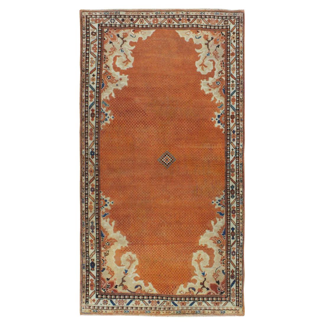 Rustic Midcentury Handmade Persian Gallery Rug with Mosaic Pattern in Rust For Sale