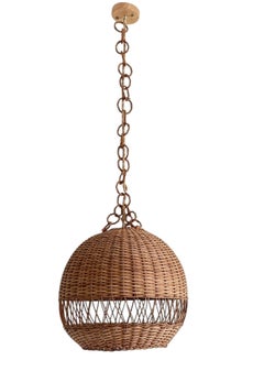 Rustic Wicker Pendant Lamp, Handcrafted in Spain, 40cm Diameter, 1970s