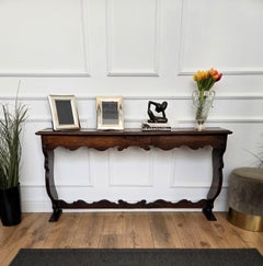 Rustic Minimal Italian Antique Wooden Carved Console Table