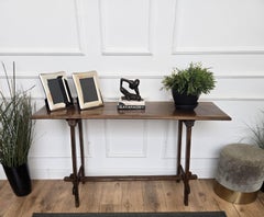 Rustic Minimal Italian Antique Wooden Carved Trestle Console Table