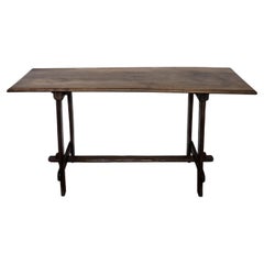 Rustic Minimal Italian Antique Wooden Carved Trestle Console Table