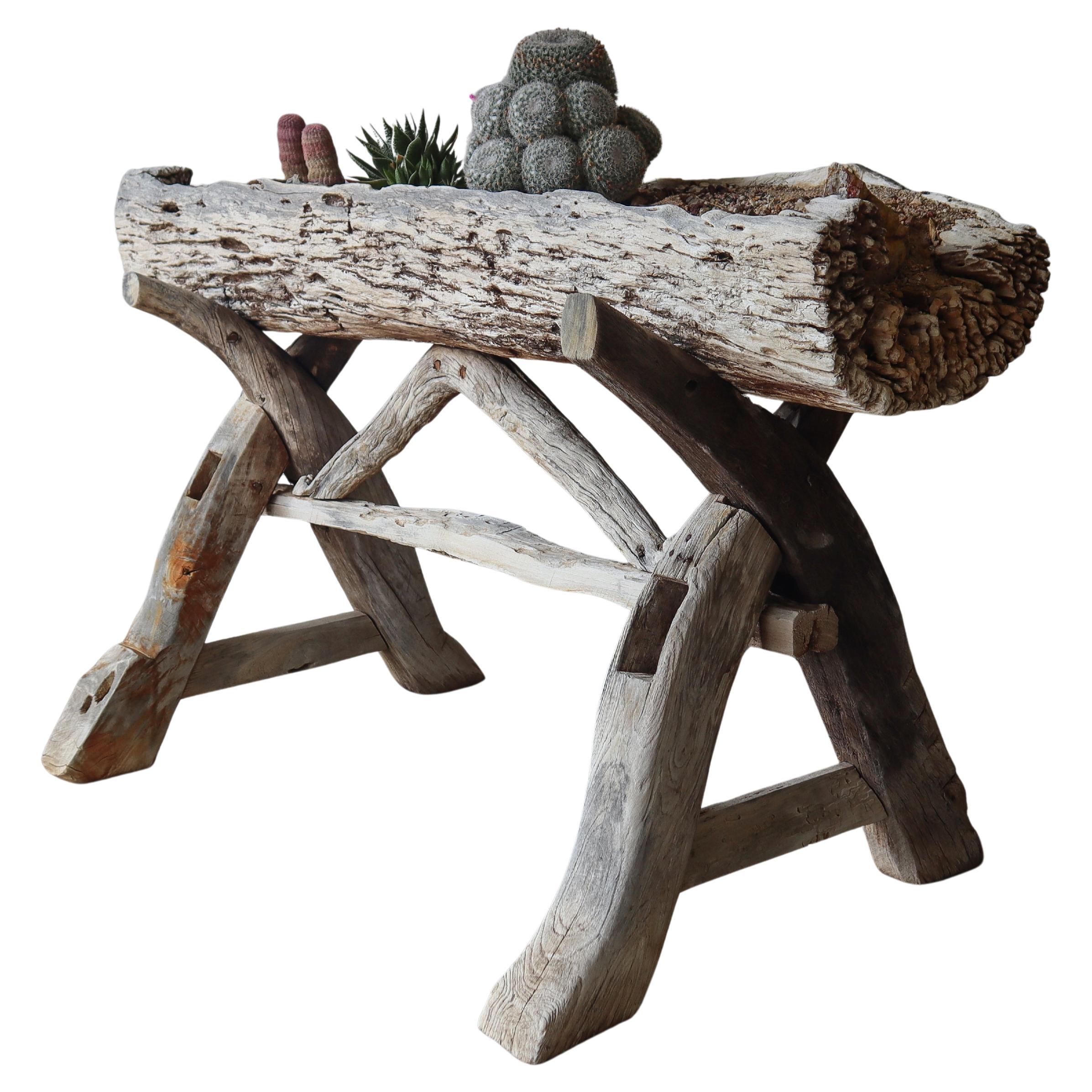Rustic Minimalist Driftwood Trough Planter For Sale