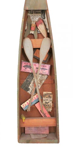 Rustic Model Rowboat with Fishing Tackle