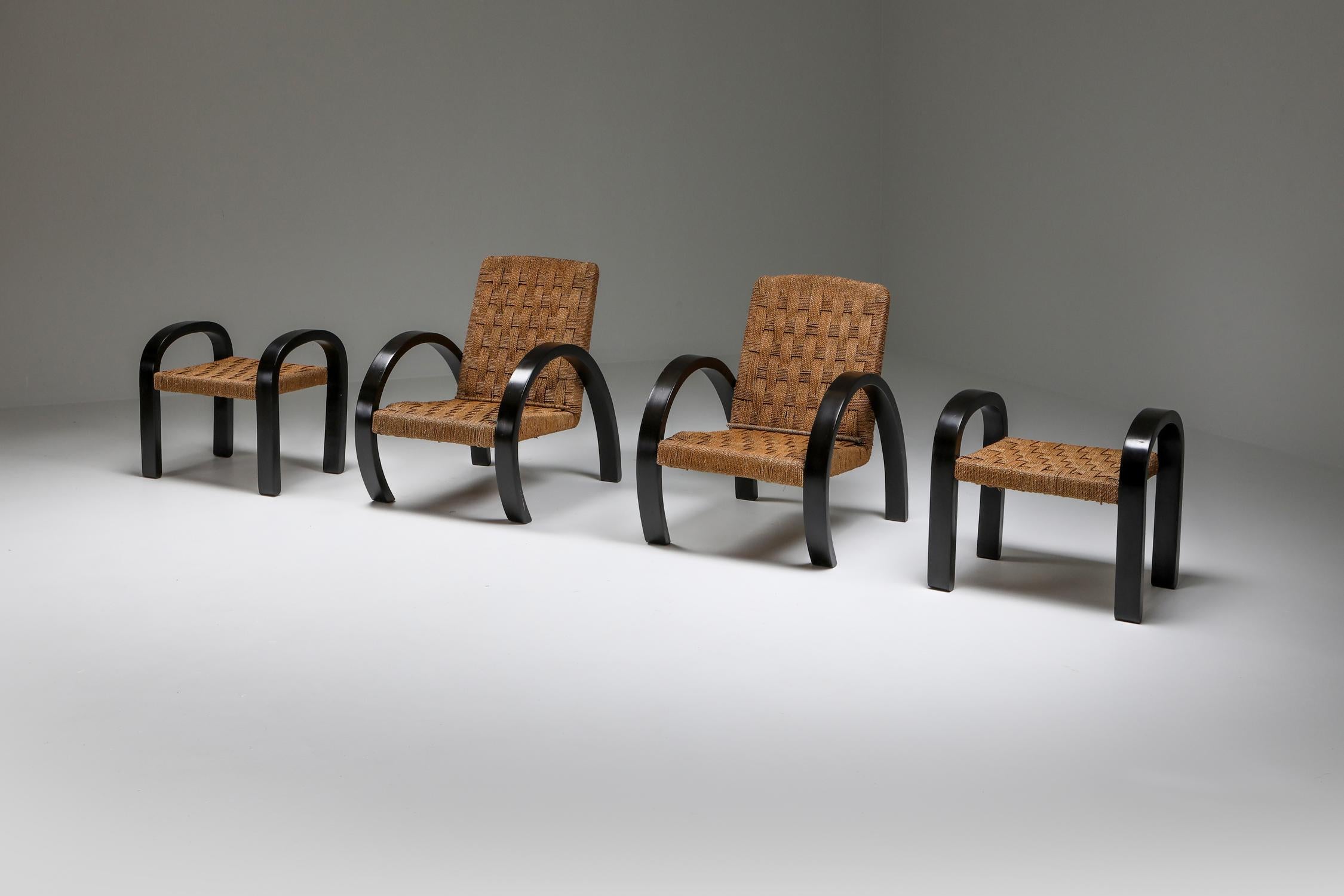 Moderne Rustikale Sessel mit Polsterhocker im Zustand „Gut“ in Antwerp, BE