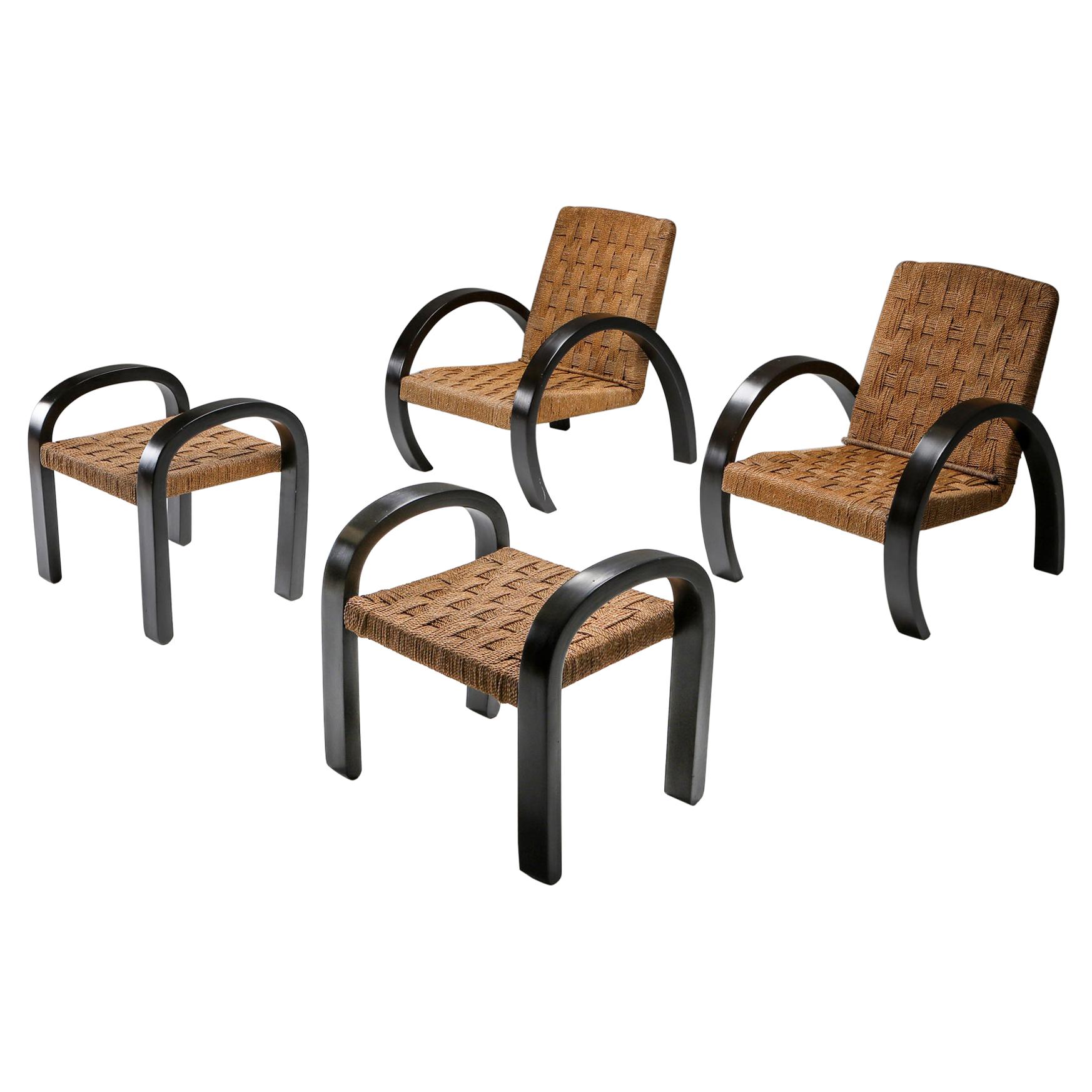 Rustic Modern Armchairs with Ottoman For Sale