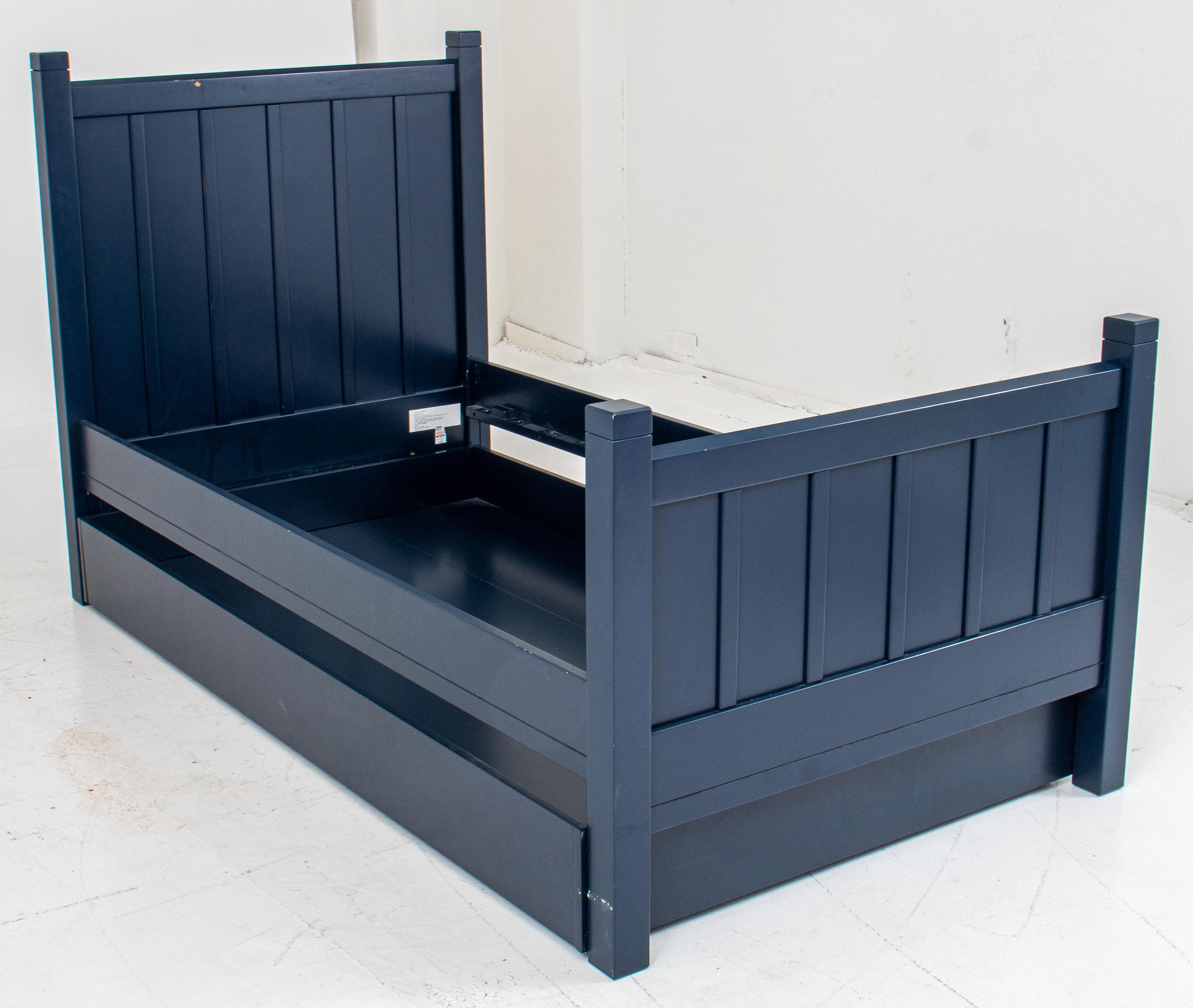 Wood Rustic Modern Blue-Painted Twin Trundle Bed