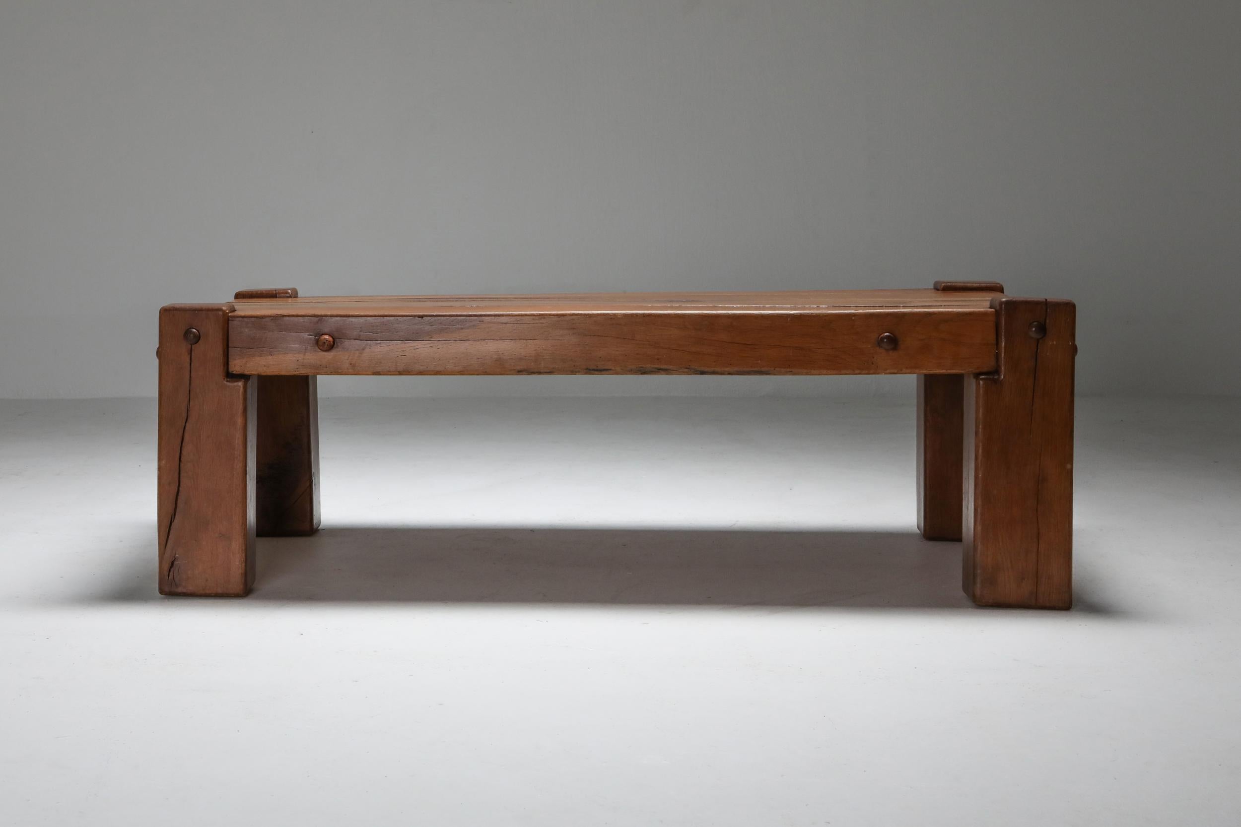 20th Century Rustic Modern Coffee Table in Solid Oak