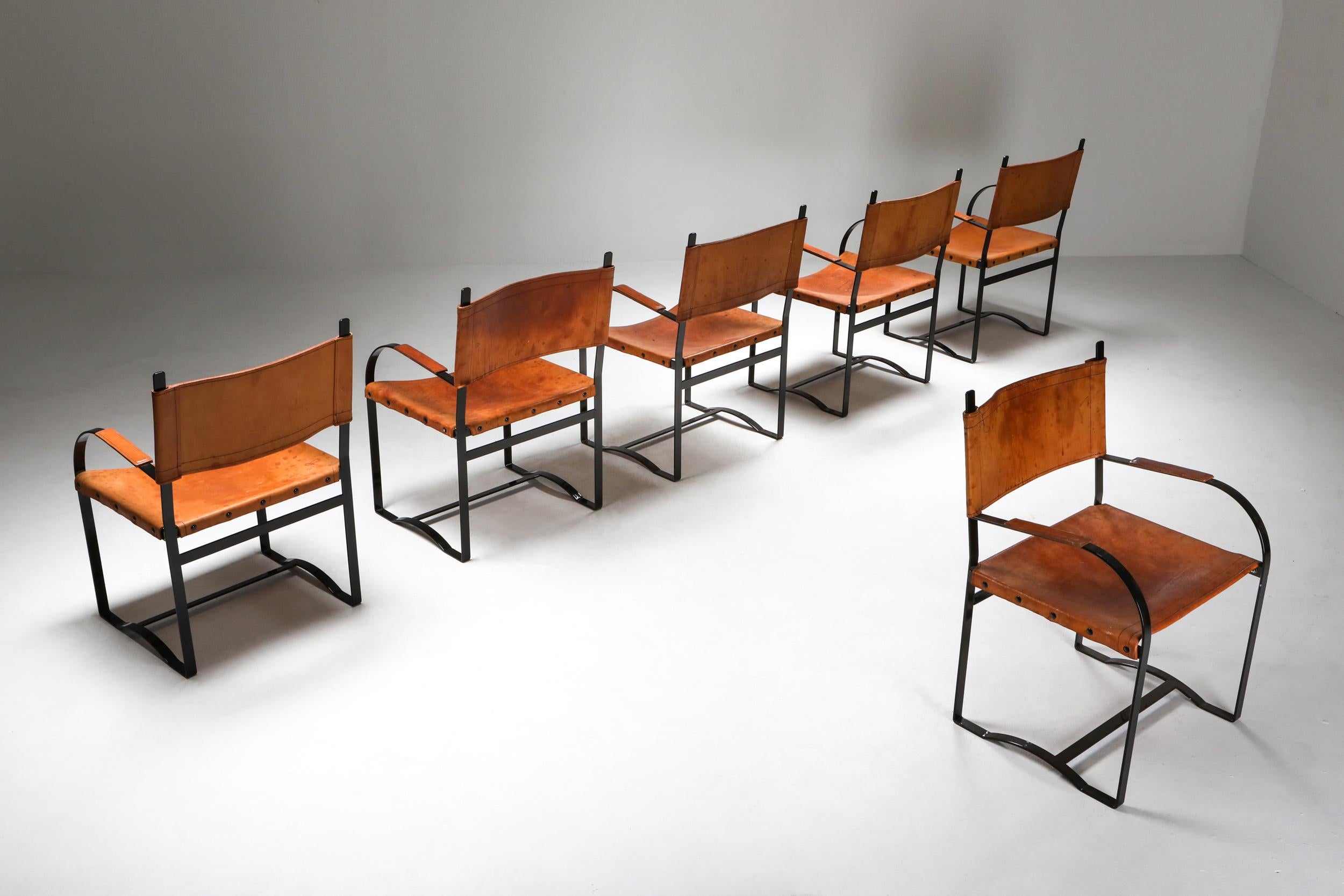 Silla rústica moderna de cuero coñac en venta 6