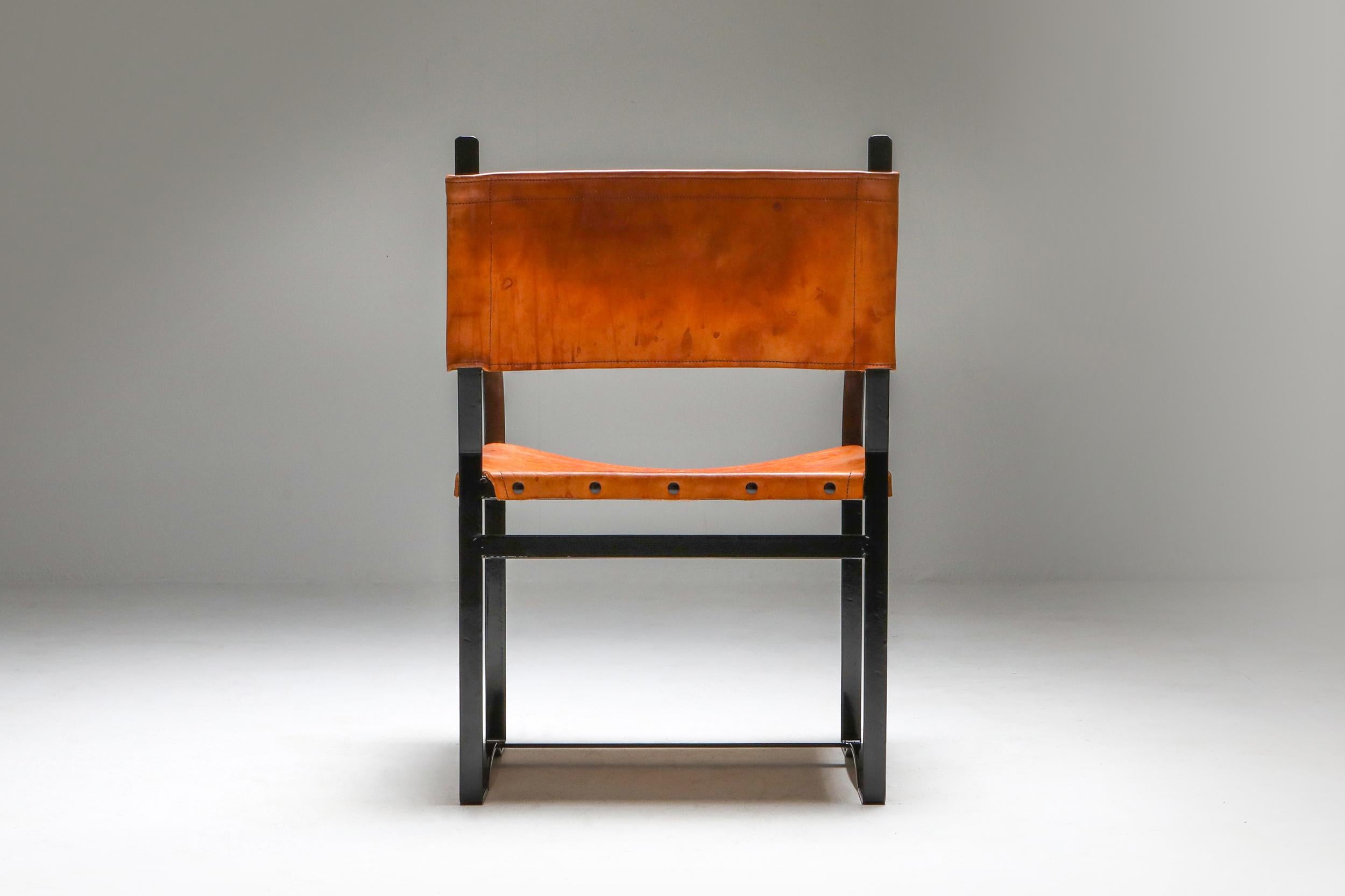 Silla rústica moderna de cuero coñac Europeo en venta