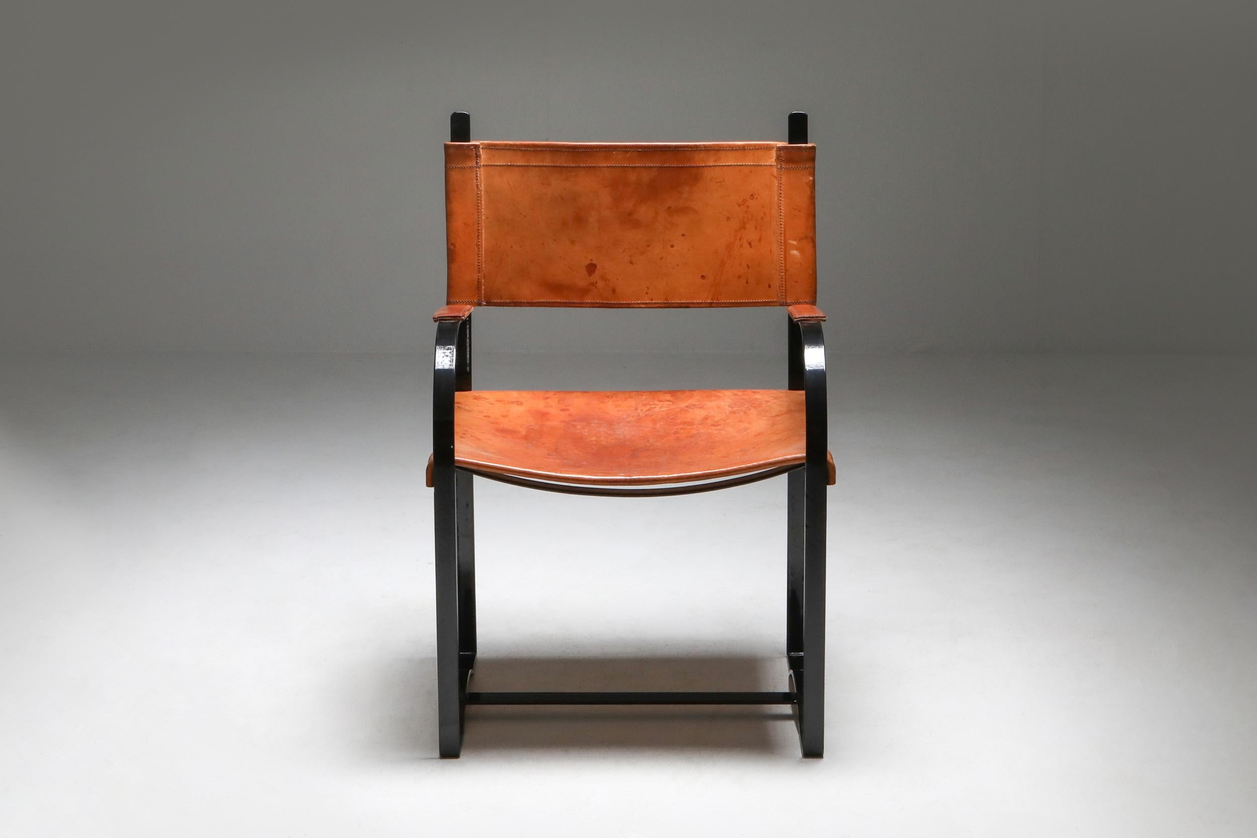 Chaise moderne et rustique en cuir cognac Bon état - En vente à Antwerp, BE
