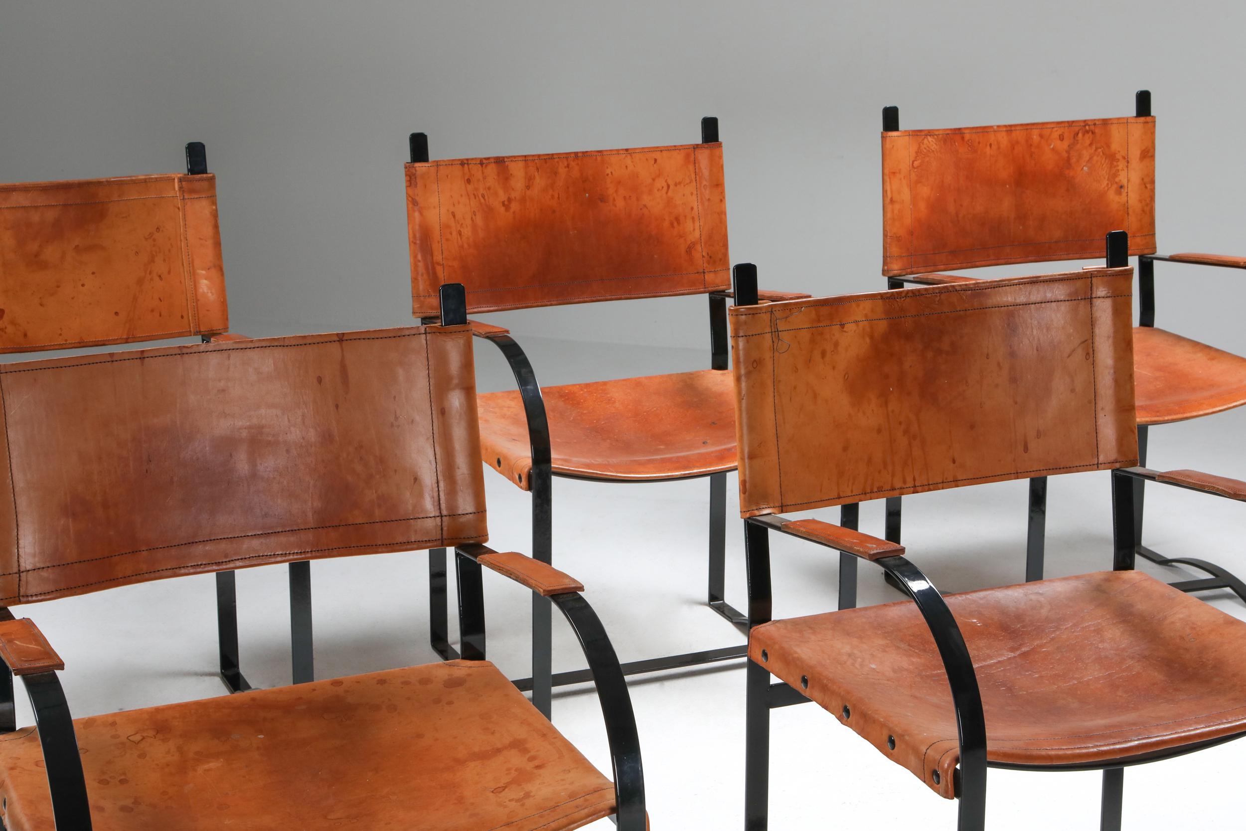 Silla rústica moderna de cuero coñac Acero en venta
