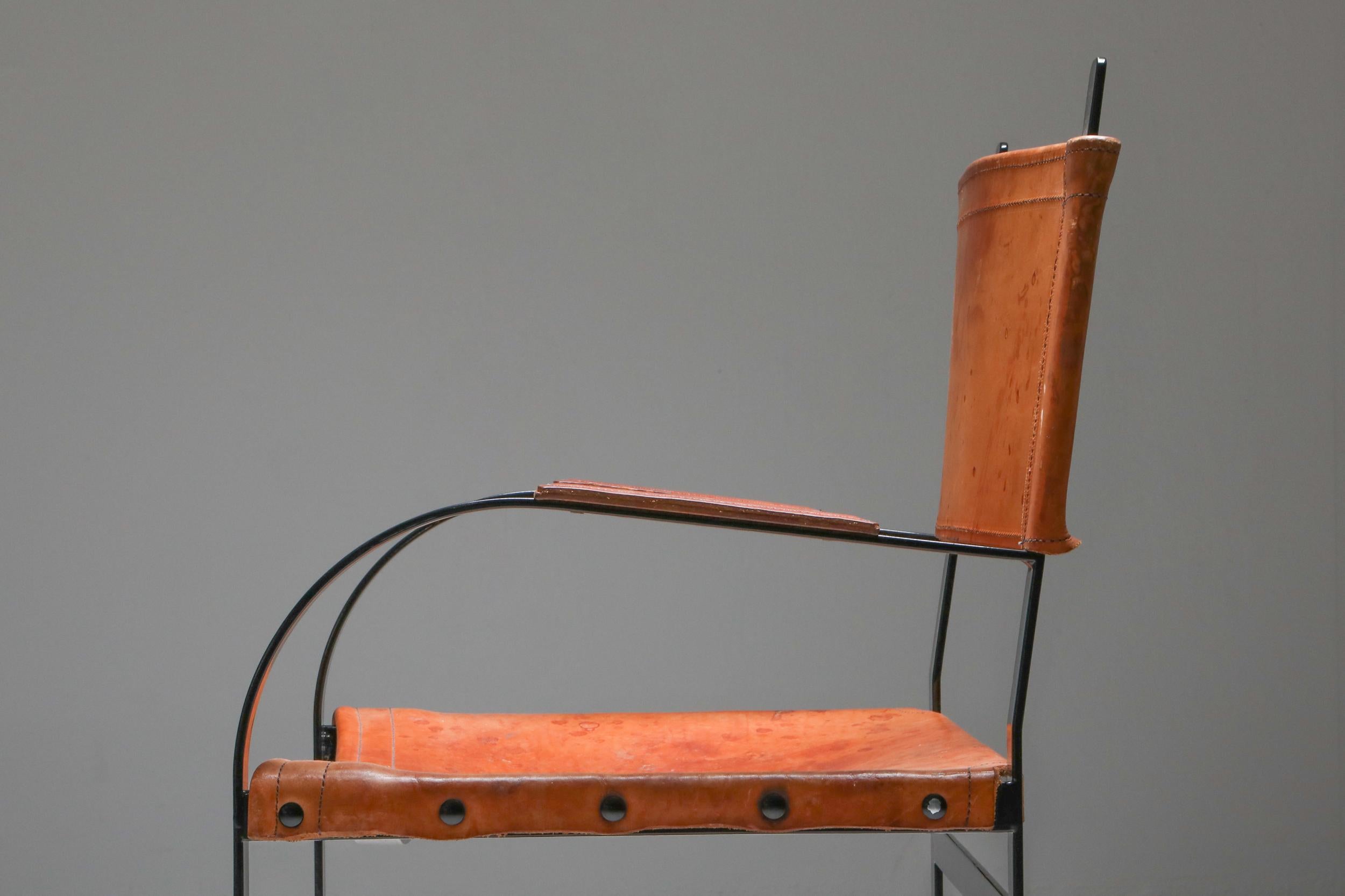 Steel Rustic Modern Cognac Leather Chair