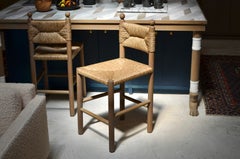 Antique Rustic Modern Counter Stool in Rush by Martin & Brockett, Finial Detail