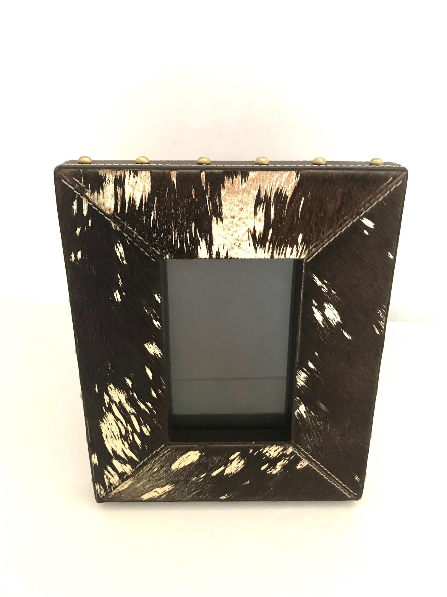 Rustic Modern Cowhide and Gold Metallic Picture Frame 3