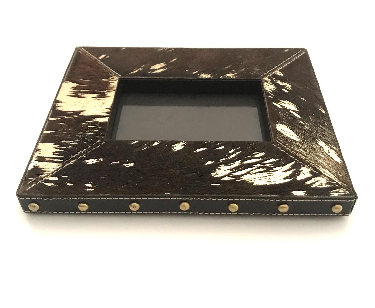 Contemporary Rustic Modern Cowhide and Gold Metallic Picture Frame