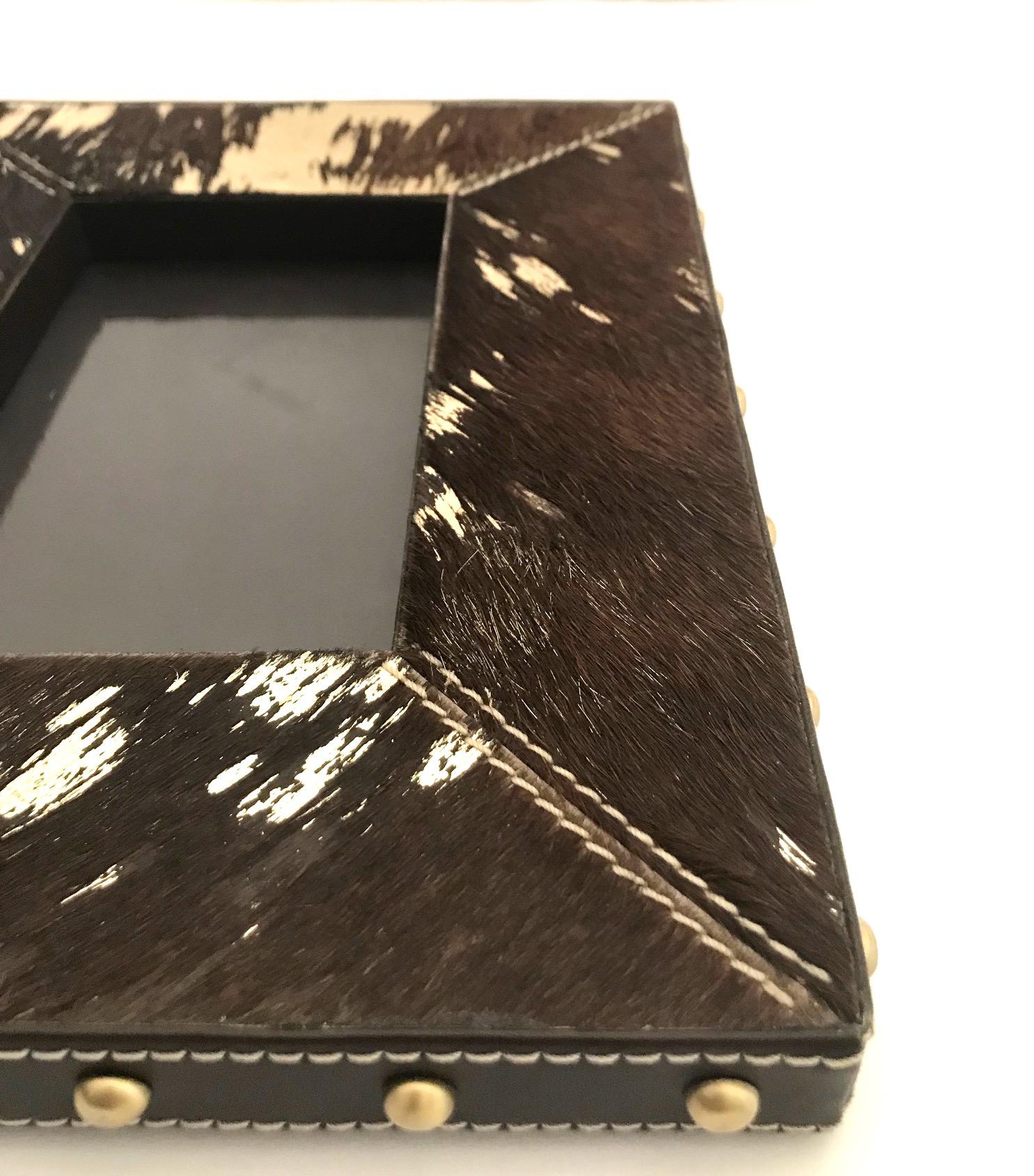 Rustic Modern Cowhide and Gold Metallic Picture Frame 1