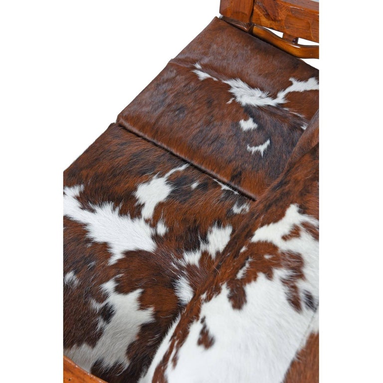 Rustic Modern Cowhide Leather Solid Pine Loveseat Sofa Settee by Null