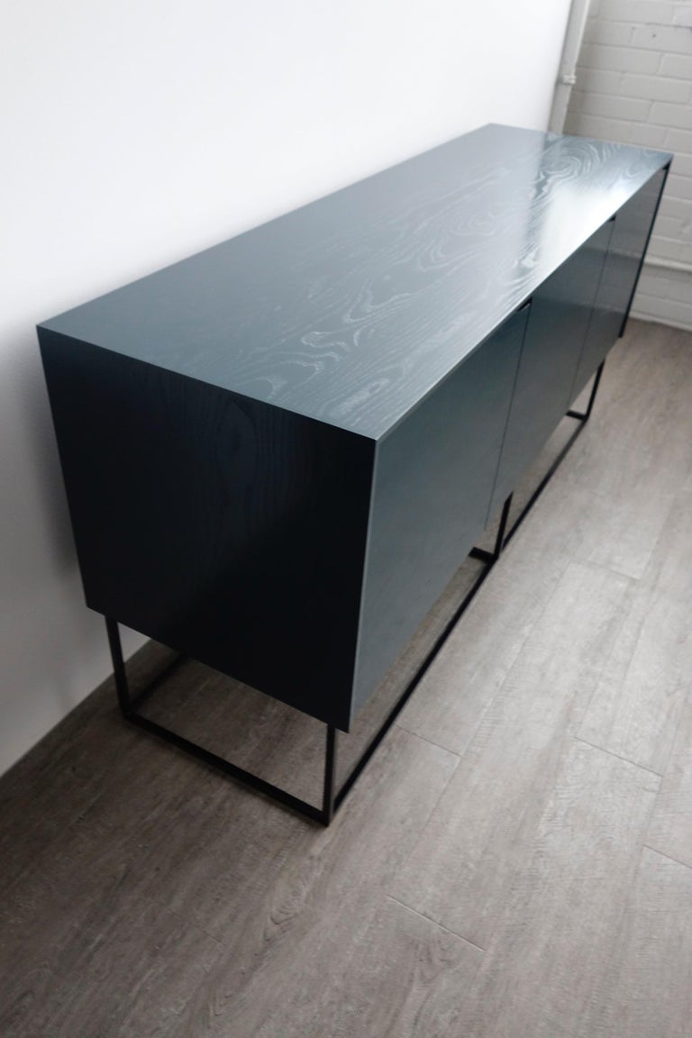 Rustic Modern Credenza, Handcrafted from Lacquered Ash with Steel Base
