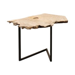 Rustic Modern Custom Burl Top Iron Side Drink Table
