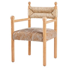 Rustic Modern Sydney Dining Arm Chair with Upholstered Seat & Rush Back