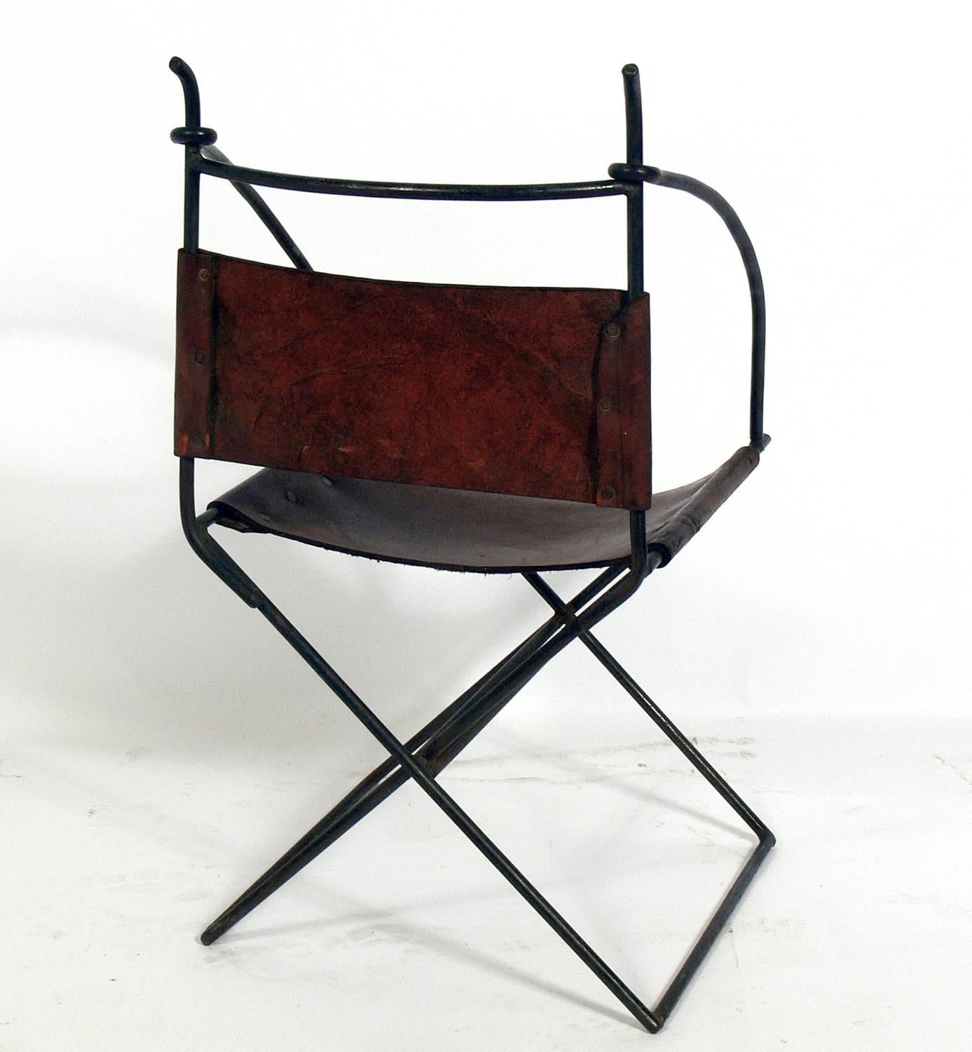 Mid-Century Modern Rustic Modern Iron and Leather Chair