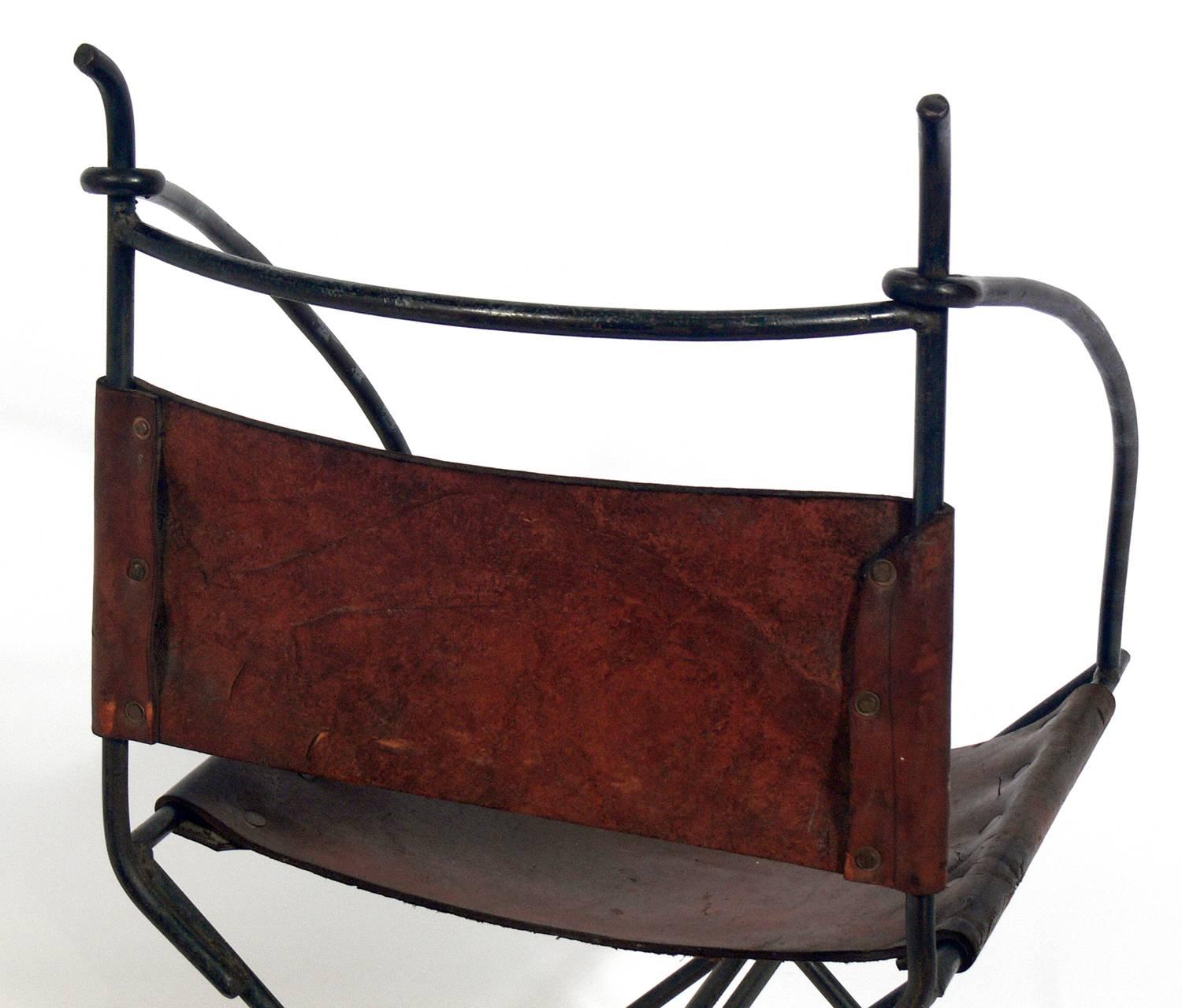 American Rustic Modern Iron and Leather Chair
