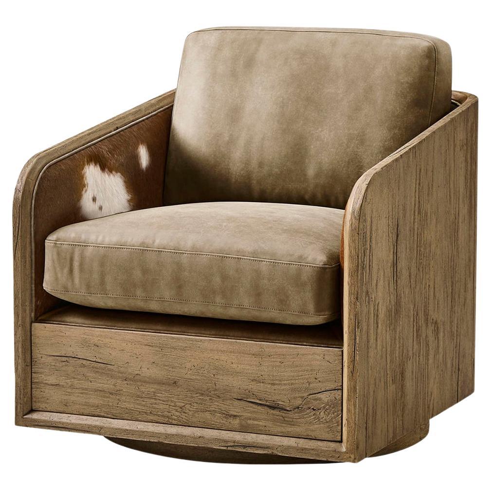 Rustic Modern Leather Swivel Armchair
