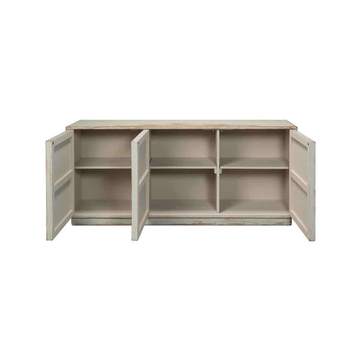 Asian Rustic Modern Louvered Sideboard - Sage For Sale