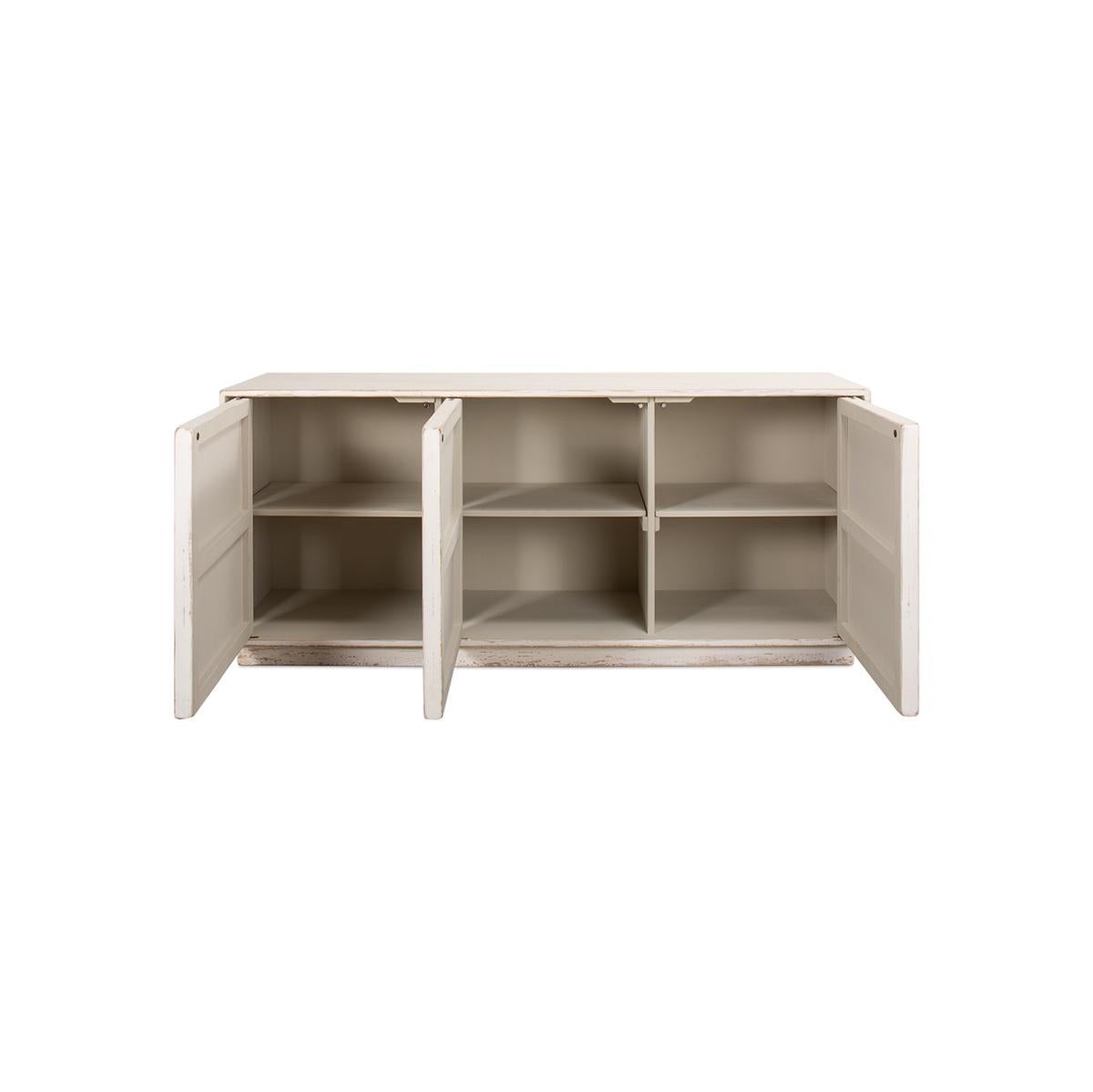 Asian Rustic Modern Louvered Sideboard - Whitewash For Sale