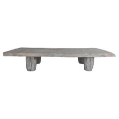 Rustic Modern Low Coffee Table with Conical Carved Legs