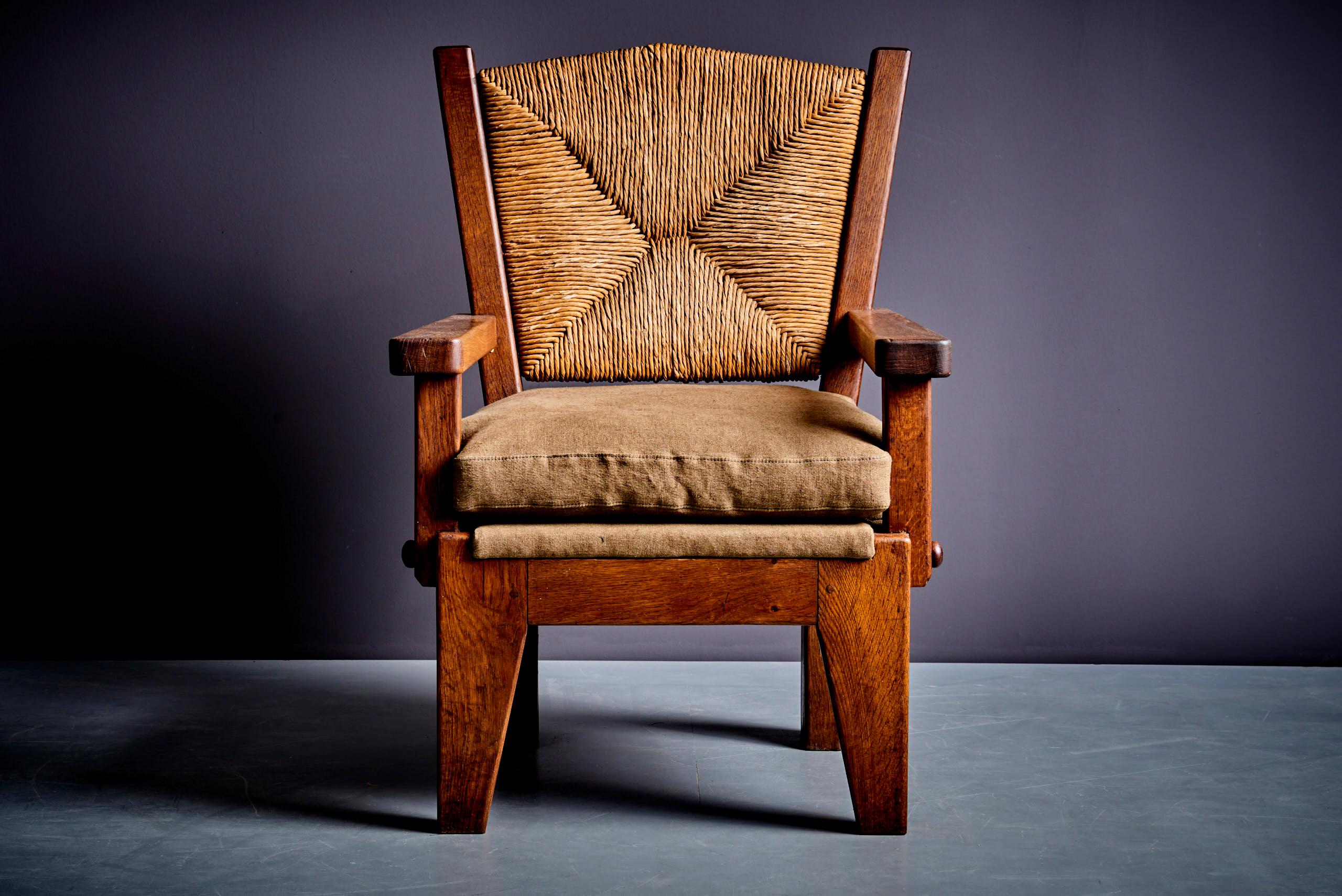 Wicker Rustic modern Oak Armchairs Germany 1940s