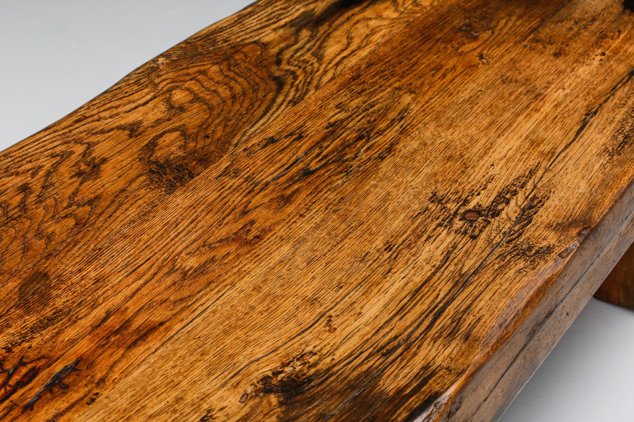 Rustic Modern Oak Bench Coffee Table Wabi Sabi Zen In Good Condition In Antwerp, BE