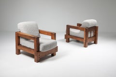 Rustic Modern Primitive Lounge Chairs in Bouclé