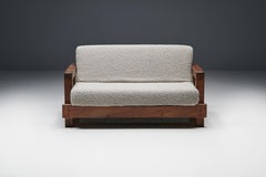 Rustic Modern Primitive Sofa in Pierre Frey Bouclé, France, 1960s