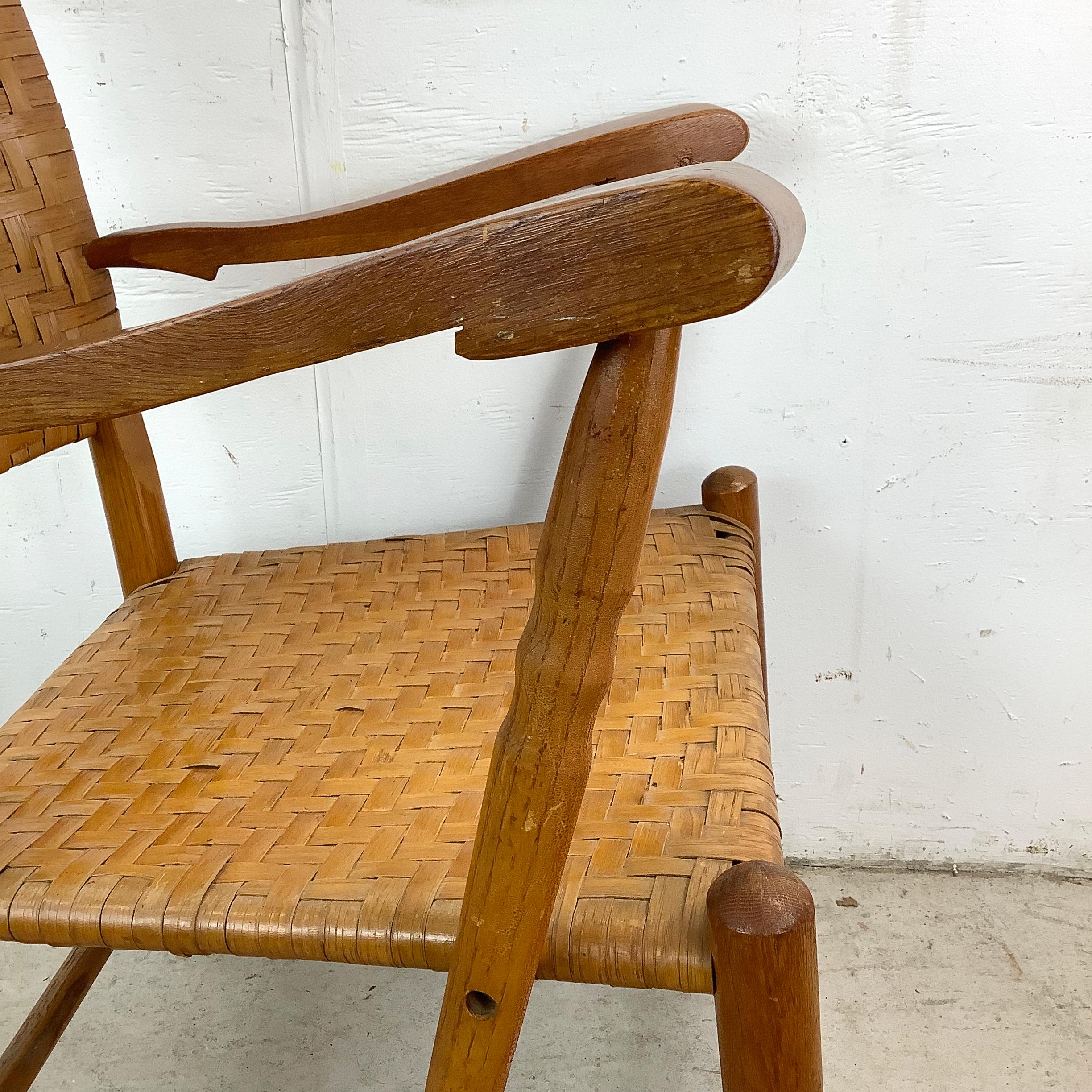 Rustic Modern Rattan Back Armchair For Sale 5