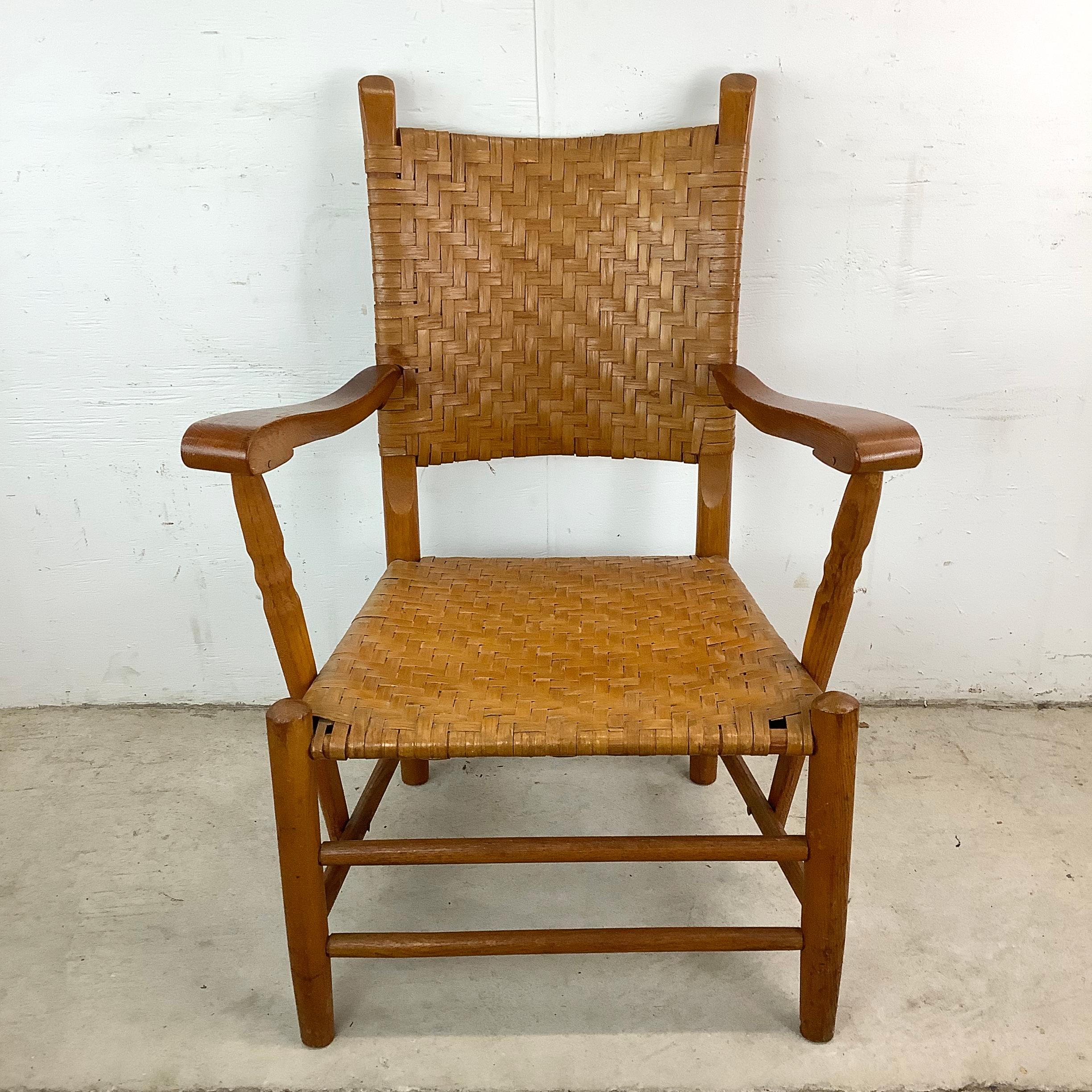 Other Rustic Modern Rattan Back Armchair For Sale