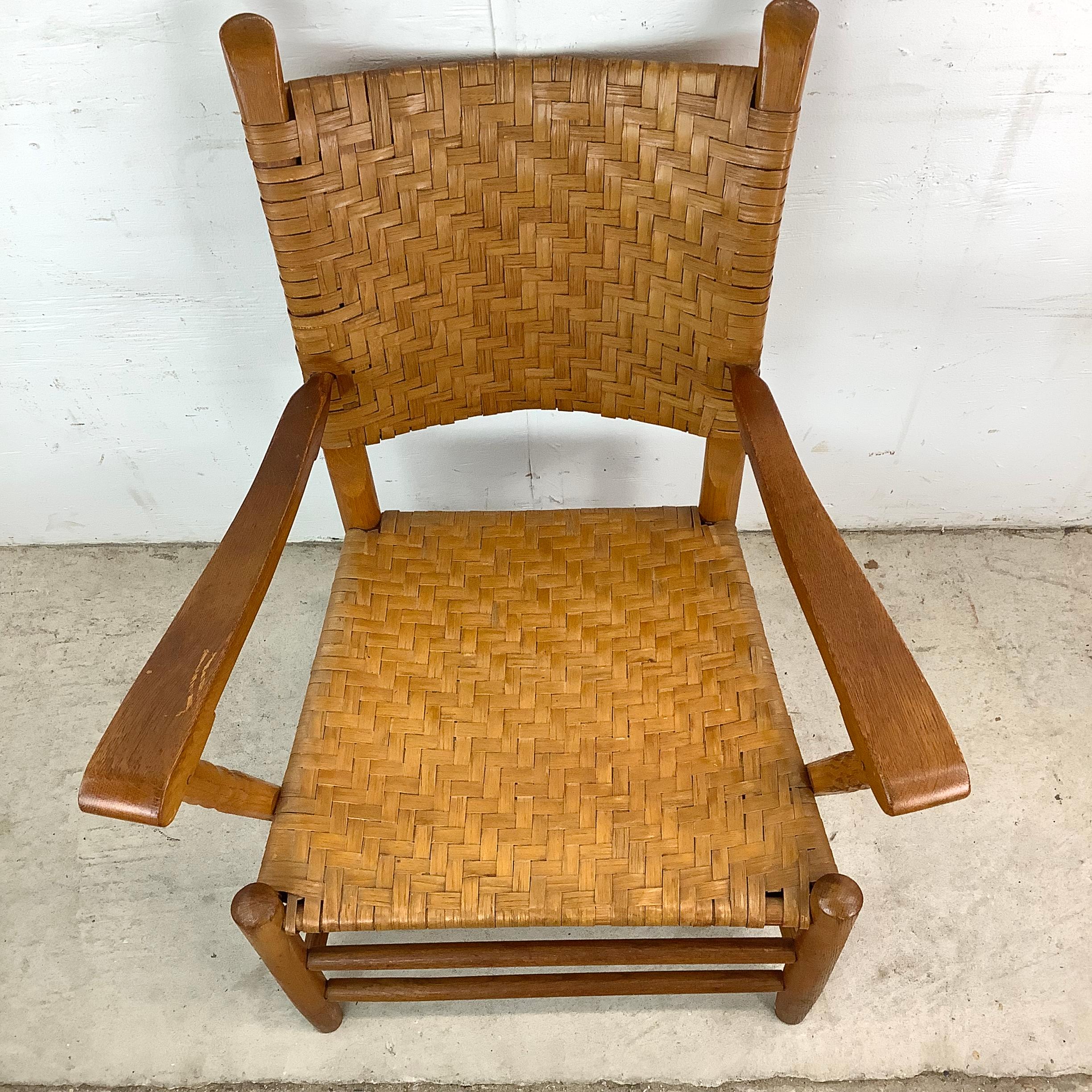 Rustic Modern Rattan Back Armchair In Good Condition For Sale In Trenton, NJ