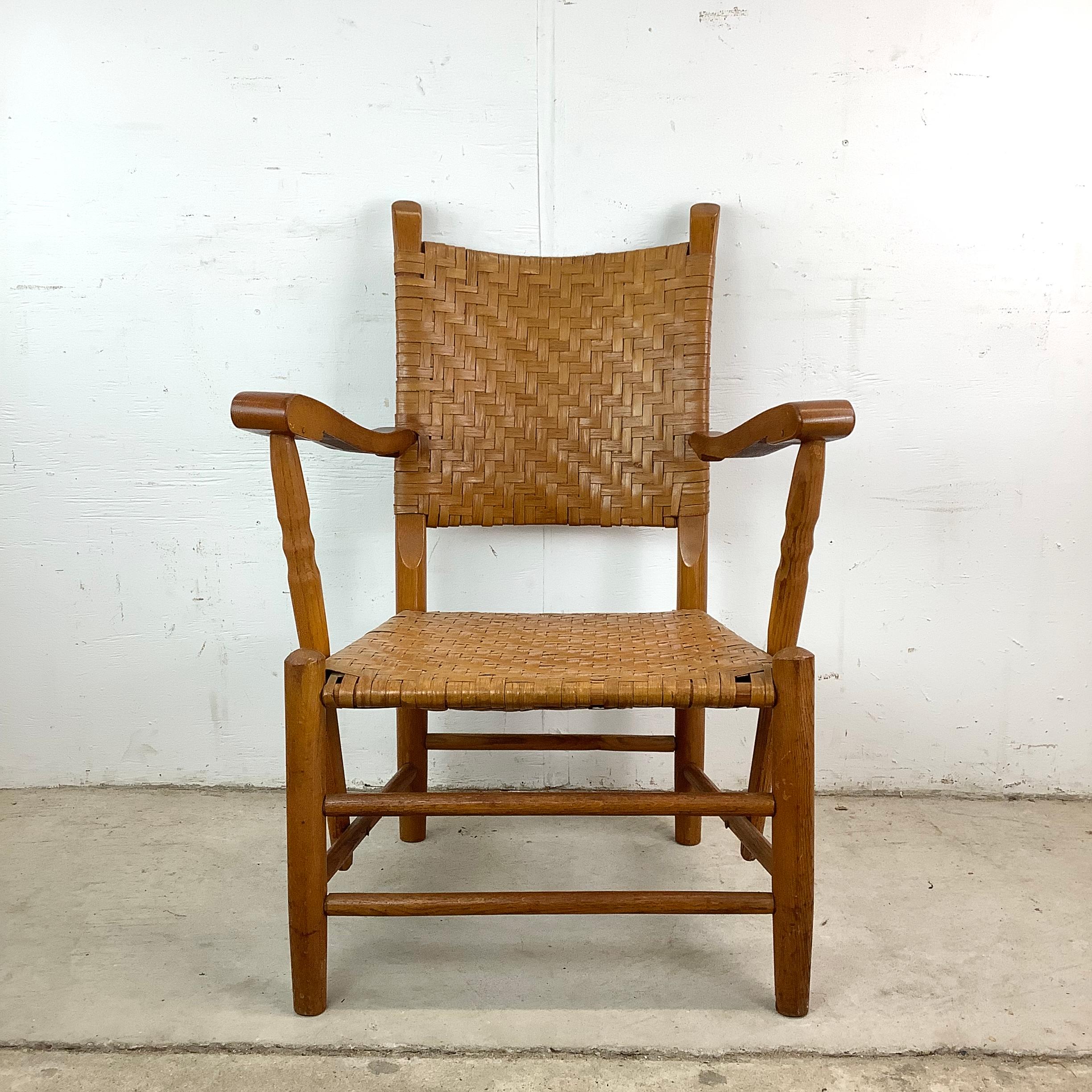20th Century Rustic Modern Rattan Back Armchair For Sale